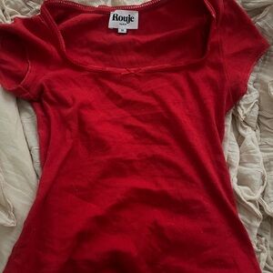 Rouje Red Short Square Scoop Neck Tee